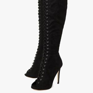 Lace Up Peeptoe Thigh High Boots